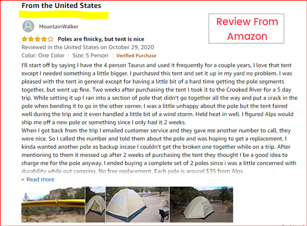 ALPS Mountaineering Amazon Review